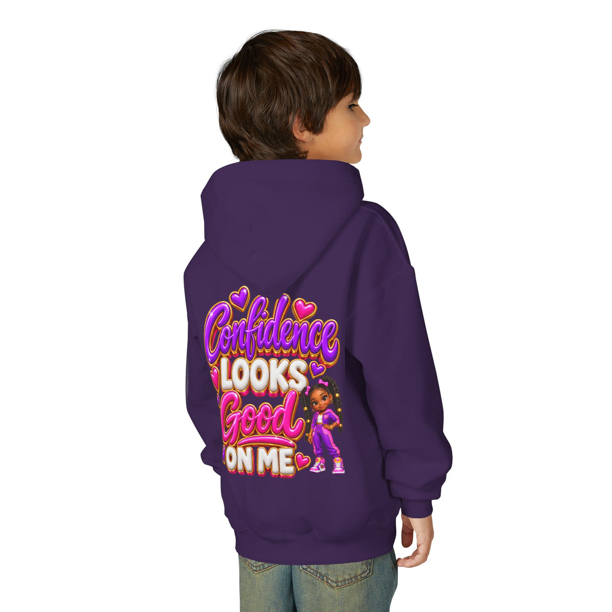 Youth Hoodie — "Confidence Looks Good on Me" Graphic