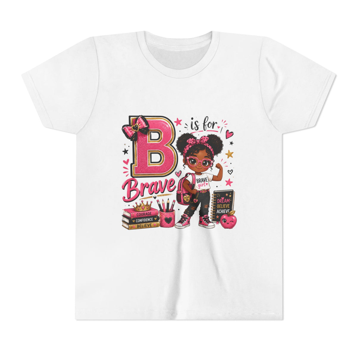 Youth Tee — "B is for Brave" Pink Empowerment Kids Shirt