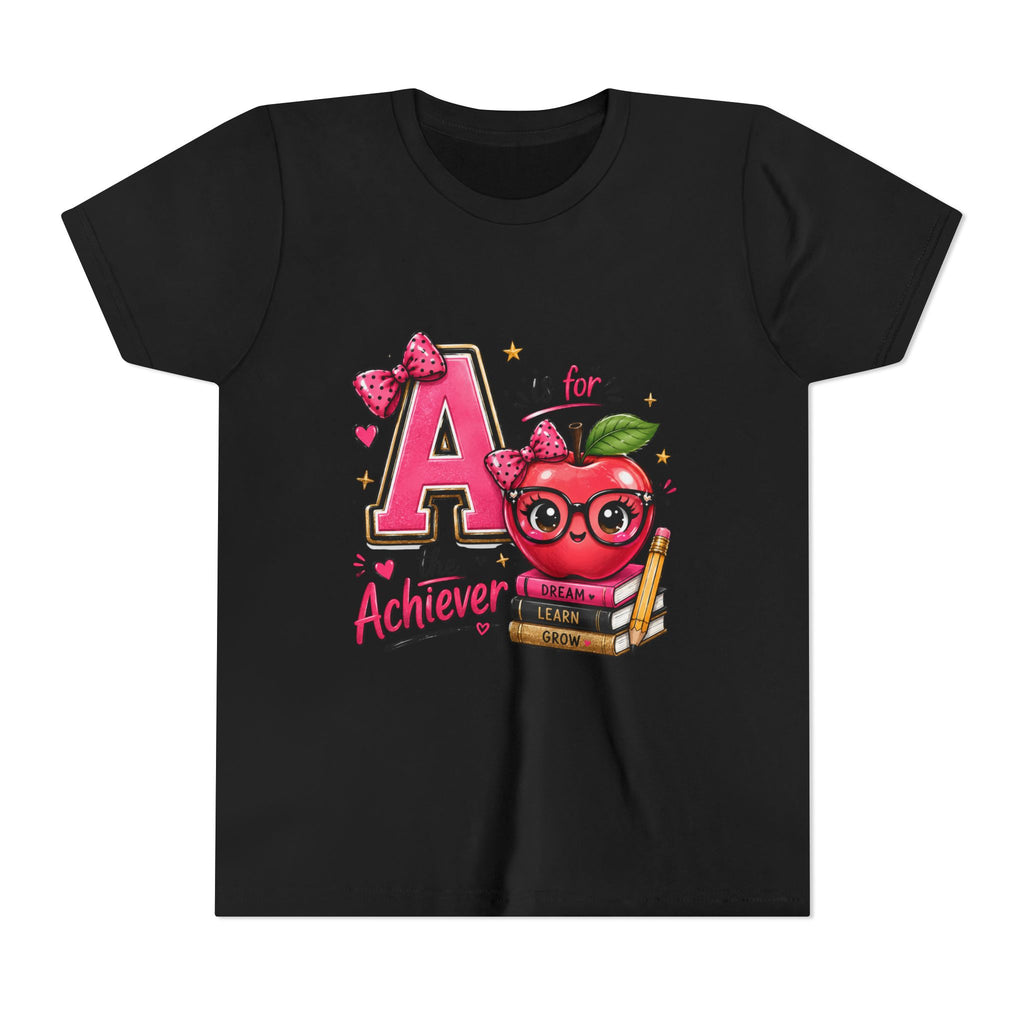Youth Tee — "A is for Achiever" Cute Apple Back-to-School Shirt