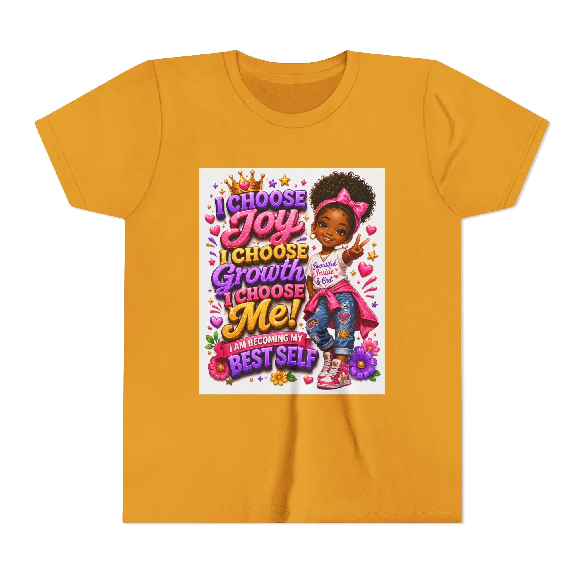 Youth Tee — "I Choose Joy, Growth, Me" Inspirational Girl Graphic