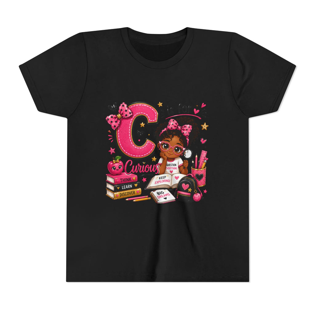 Kids "C is for Curious" Short Sleeve Tee — Cute Alphabet Learning Shirt for Girls