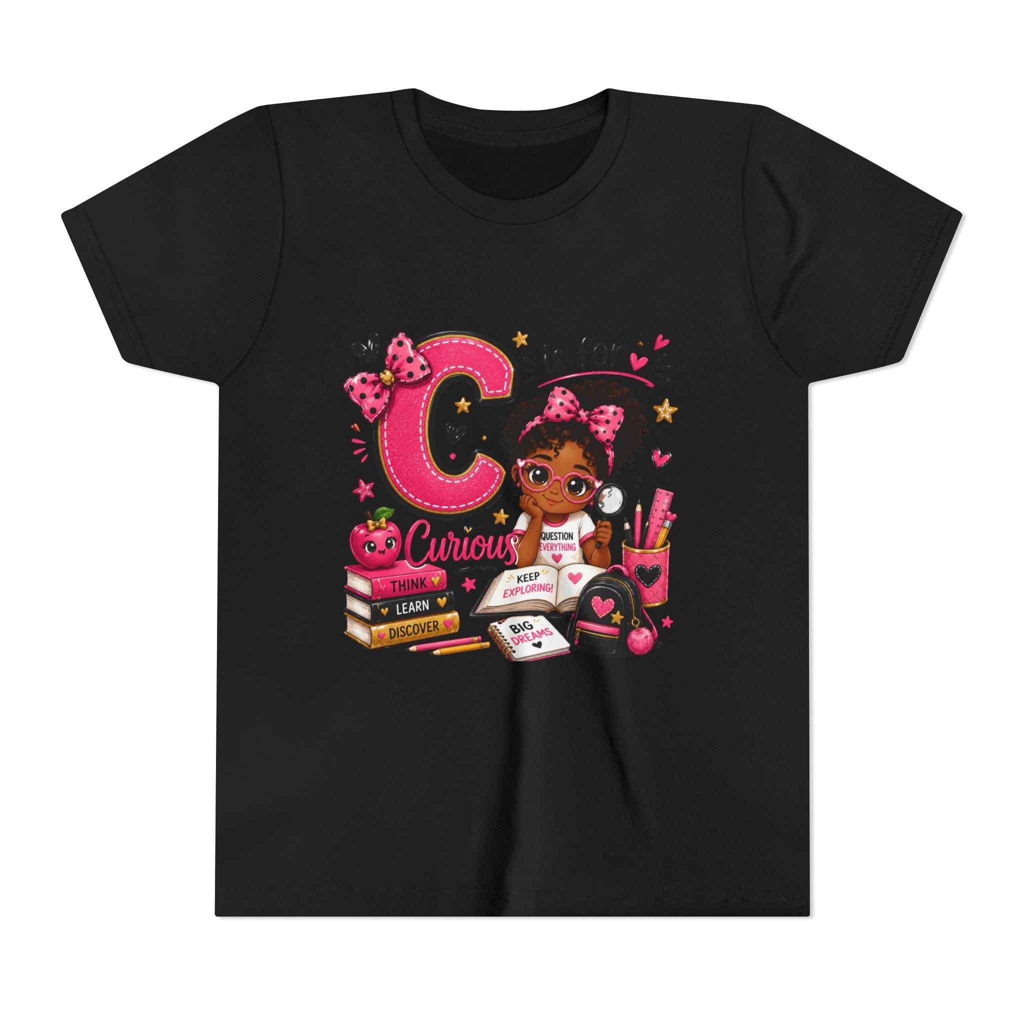 Kids "C is for Curious" Short Sleeve Tee — Cute Alphabet Learning Shirt for Girls