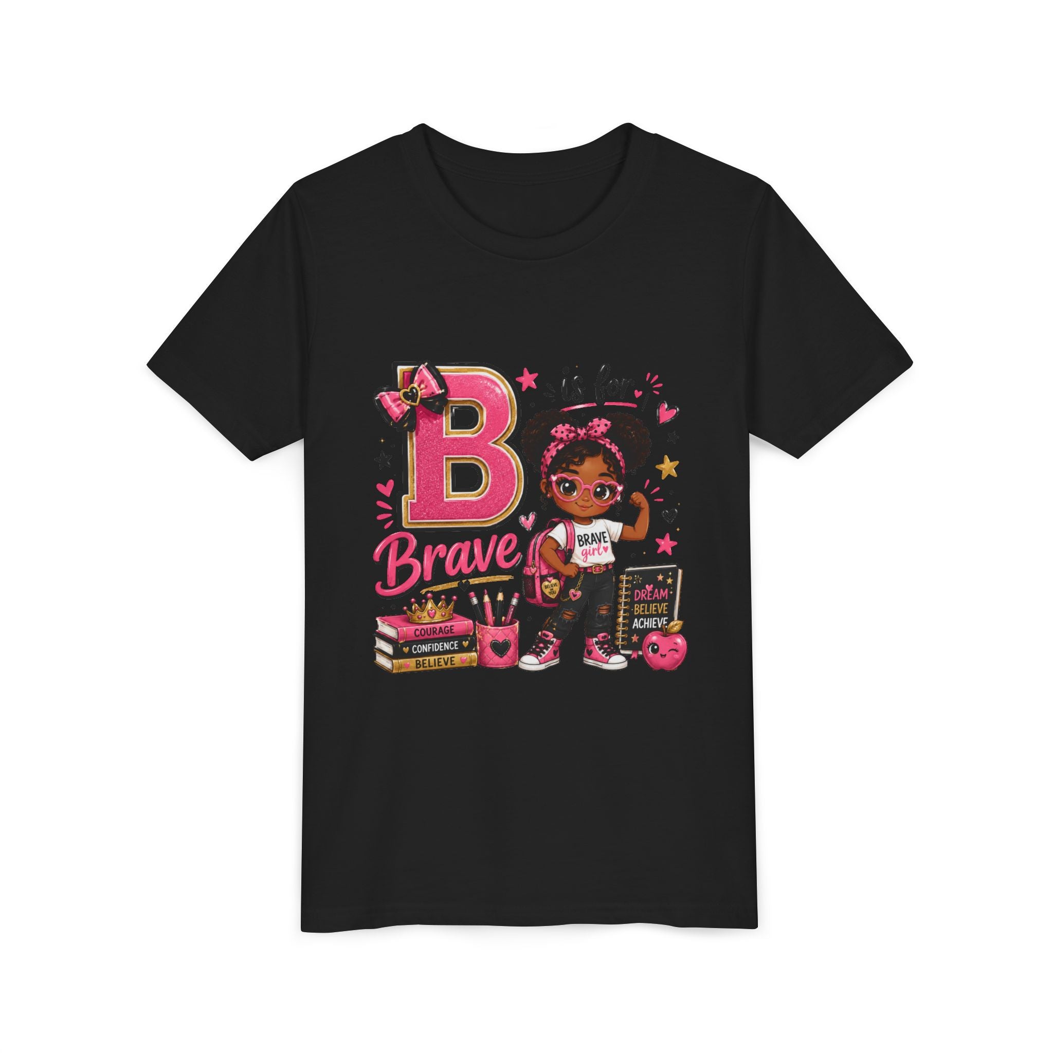 Youth Tee — "B is for Brave" Pink Empowerment Kids Shirt