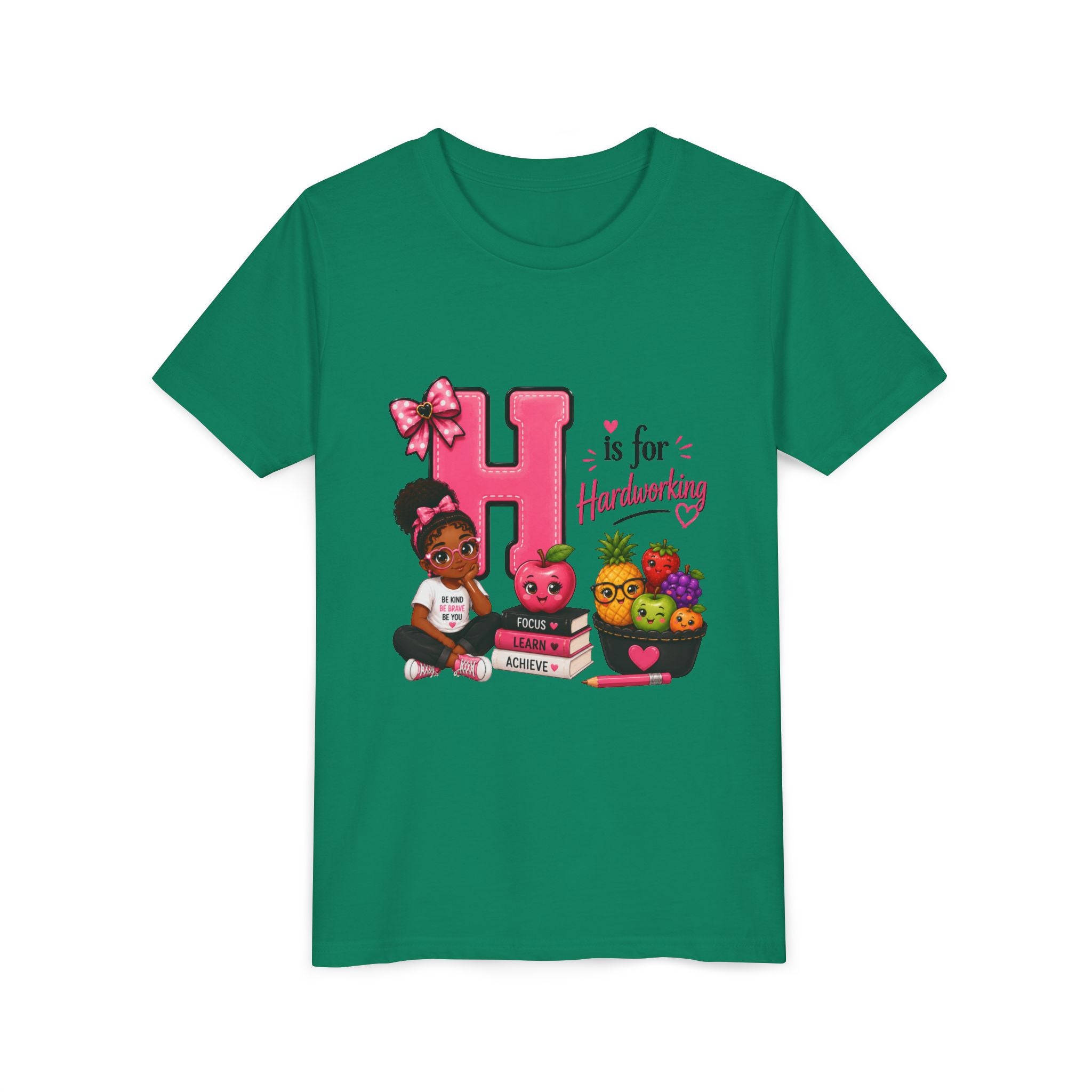 Youth Tee — "H is for Hardworking" Cute Alphabet Shirt for Girls