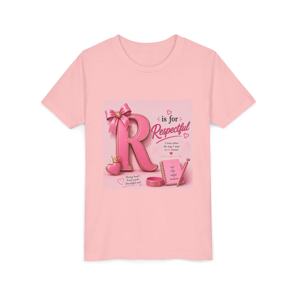 Youth Tee - "R is for Respectful" Pink Alphabet Kids Shirt