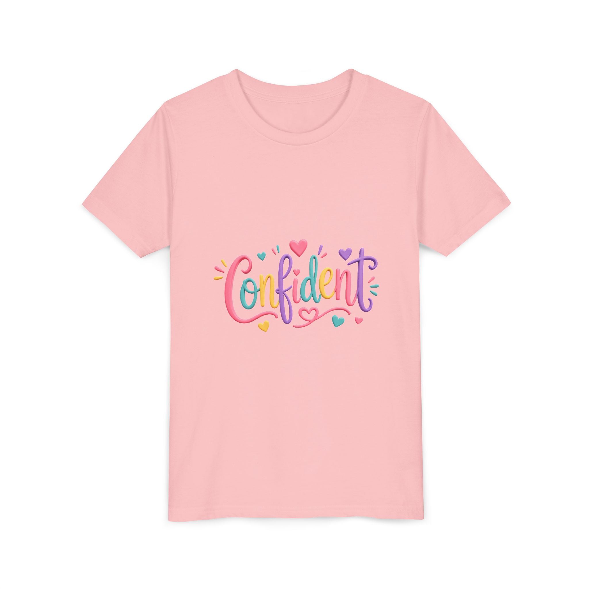 Confident Kids Tee — Colorful Heart Script Youth T-Shirt