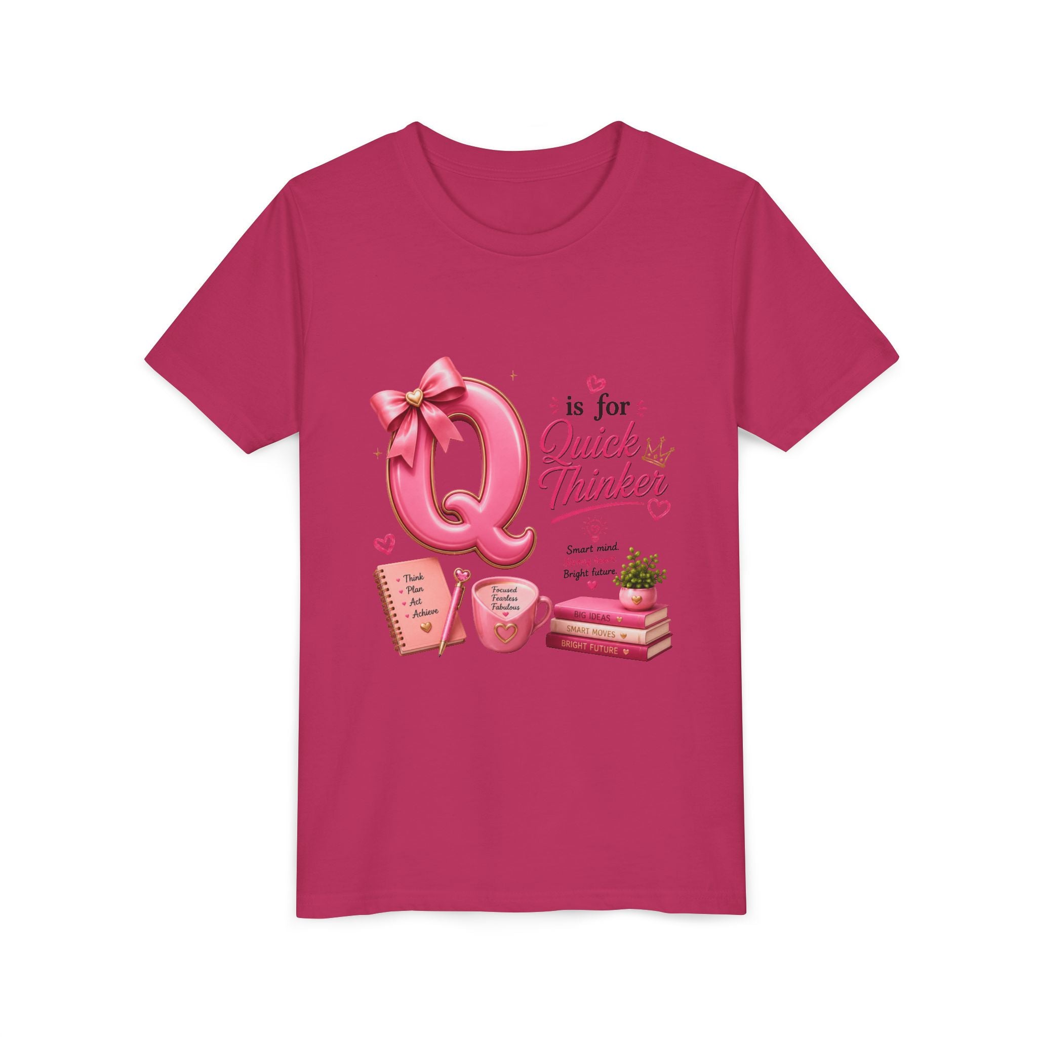 Youth Tee — "Q is for Quick Thinker" Pink Alphabet Shirt