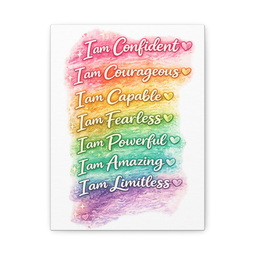 Affirmation Rainbow Canvas Wall Art — "I Am Confident, Courageous, Capable" Inspirational Print