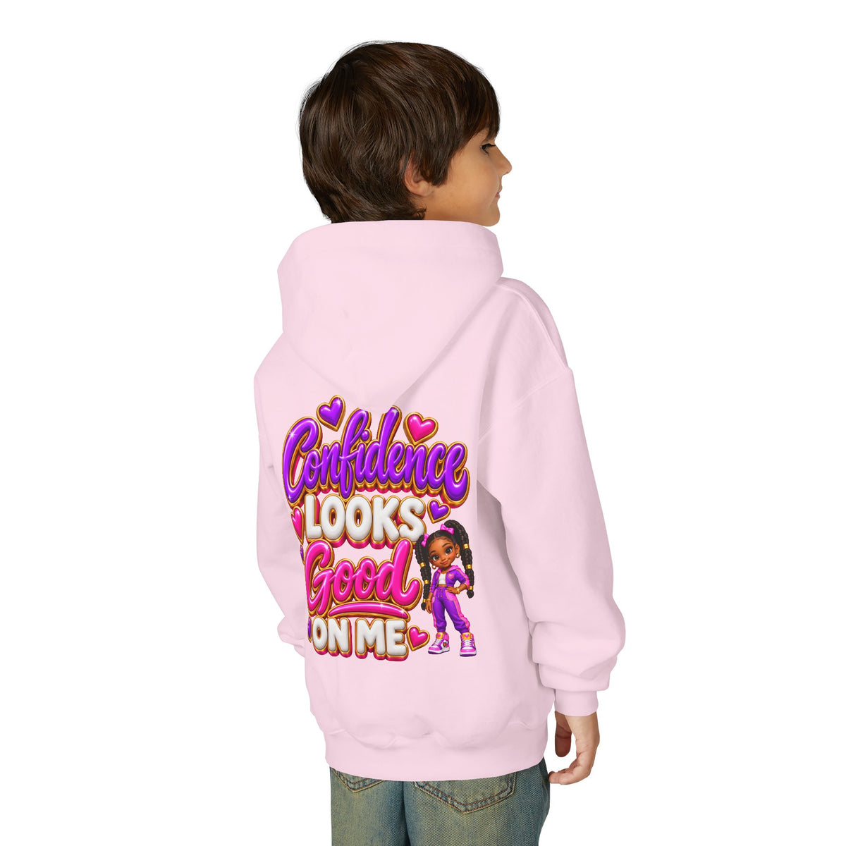 Youth Hoodie — "Confidence Looks Good on Me" Graphic