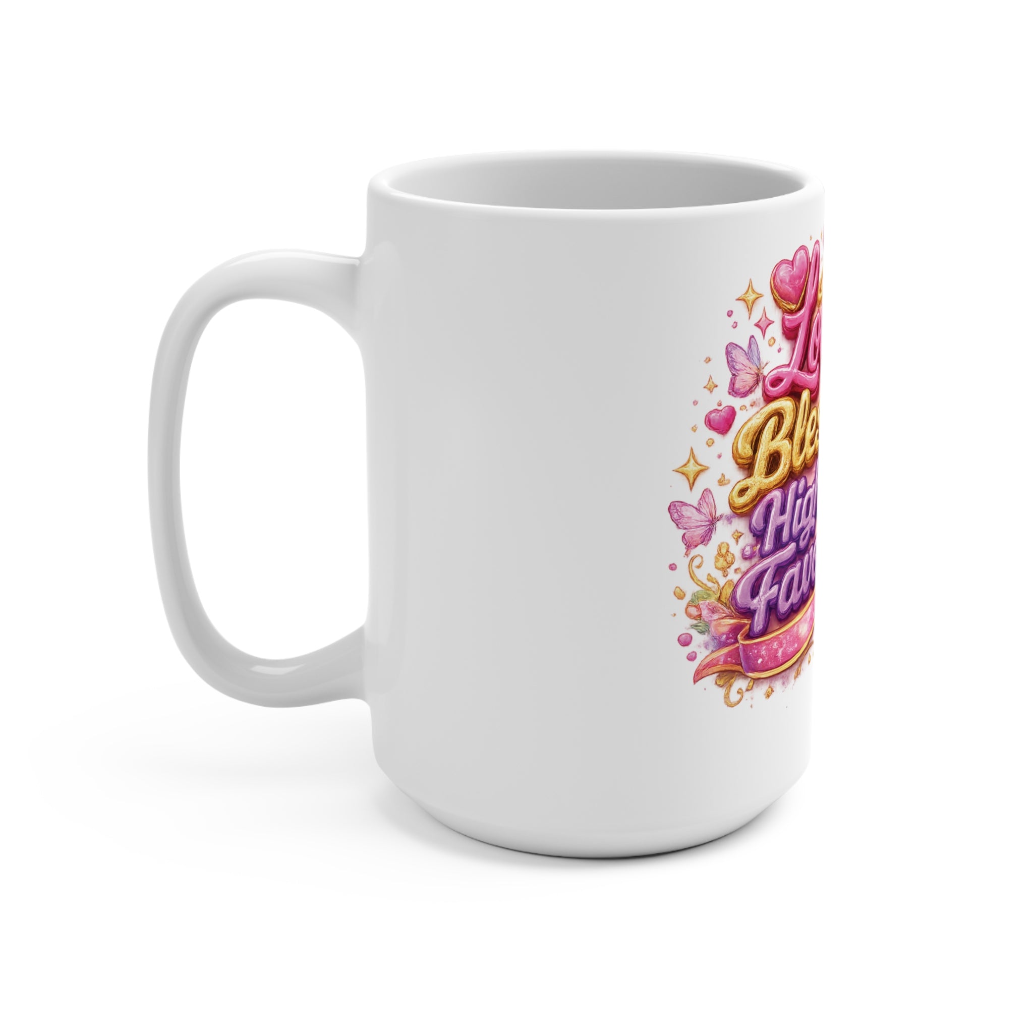 Loved Blessed Highly Favored Mug — Inspirational Coffee Cup for Girls