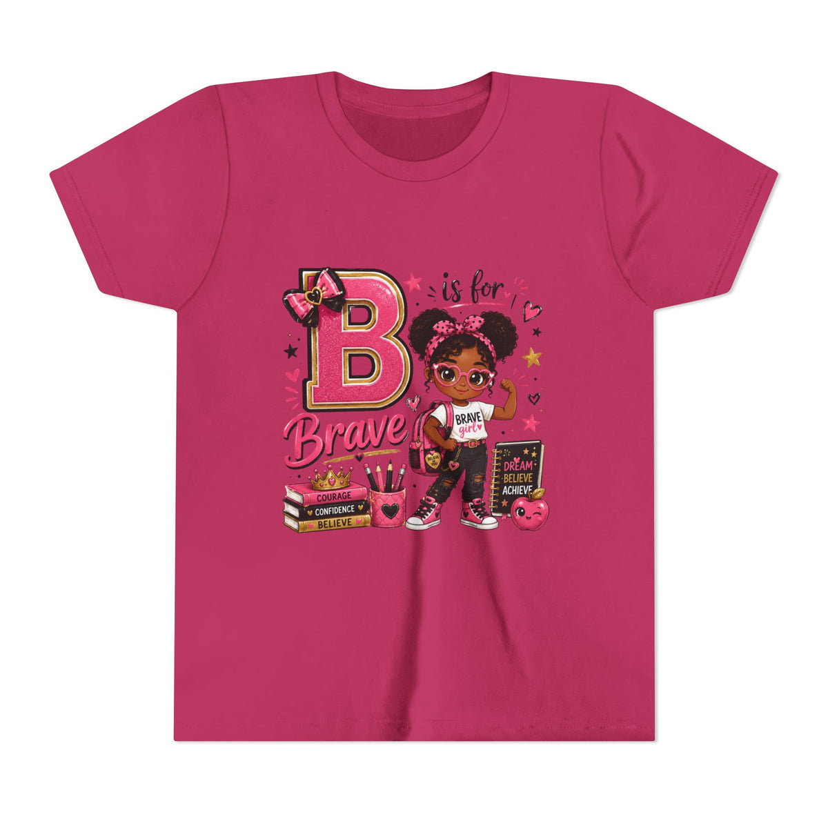 Youth Tee — "B is for Brave" Pink Empowerment Kids Shirt
