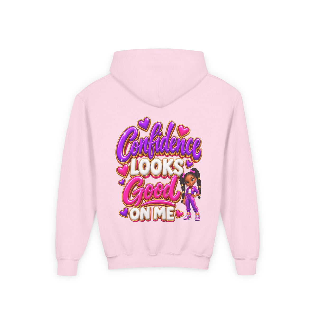 Youth Hoodie — "Confidence Looks Good on Me" Graphic