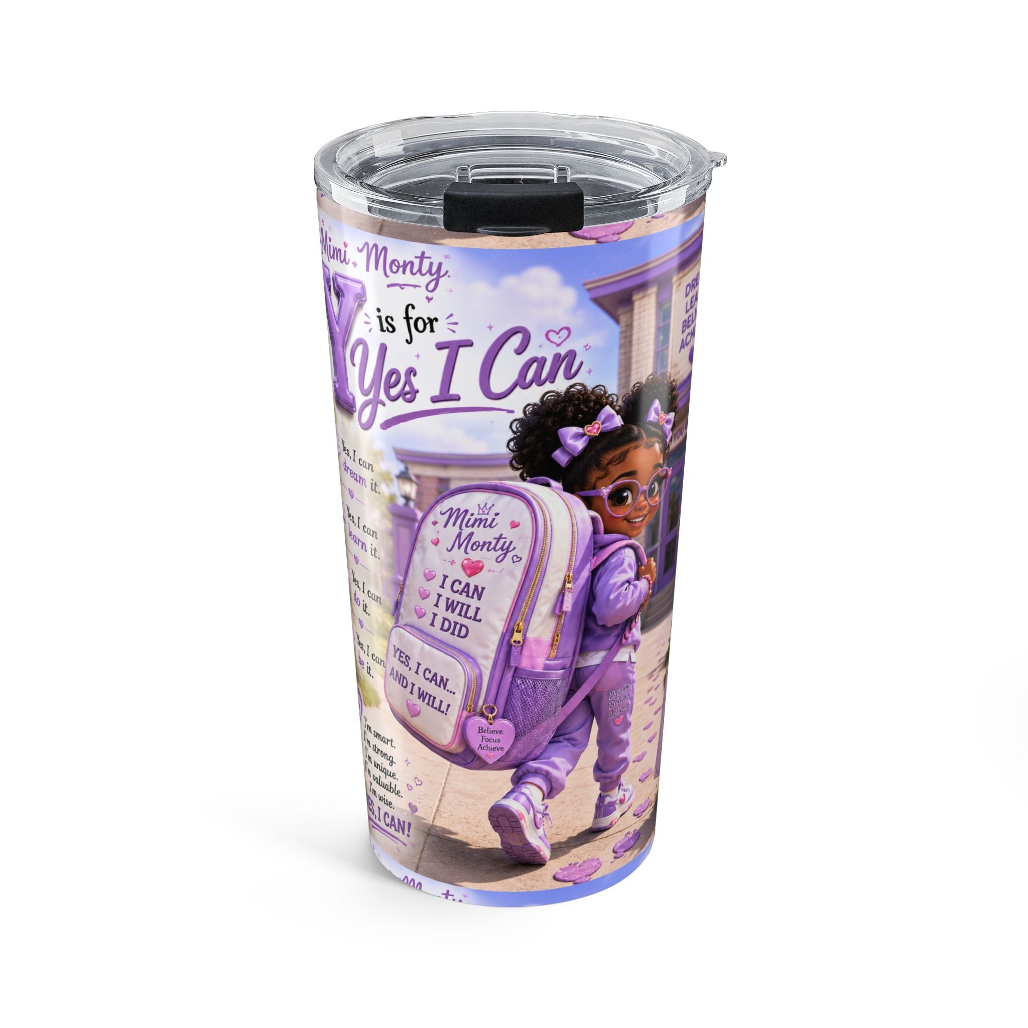 Yes I Can Kids Tumbler - Inspirational 20oz Travel Cup for Girls