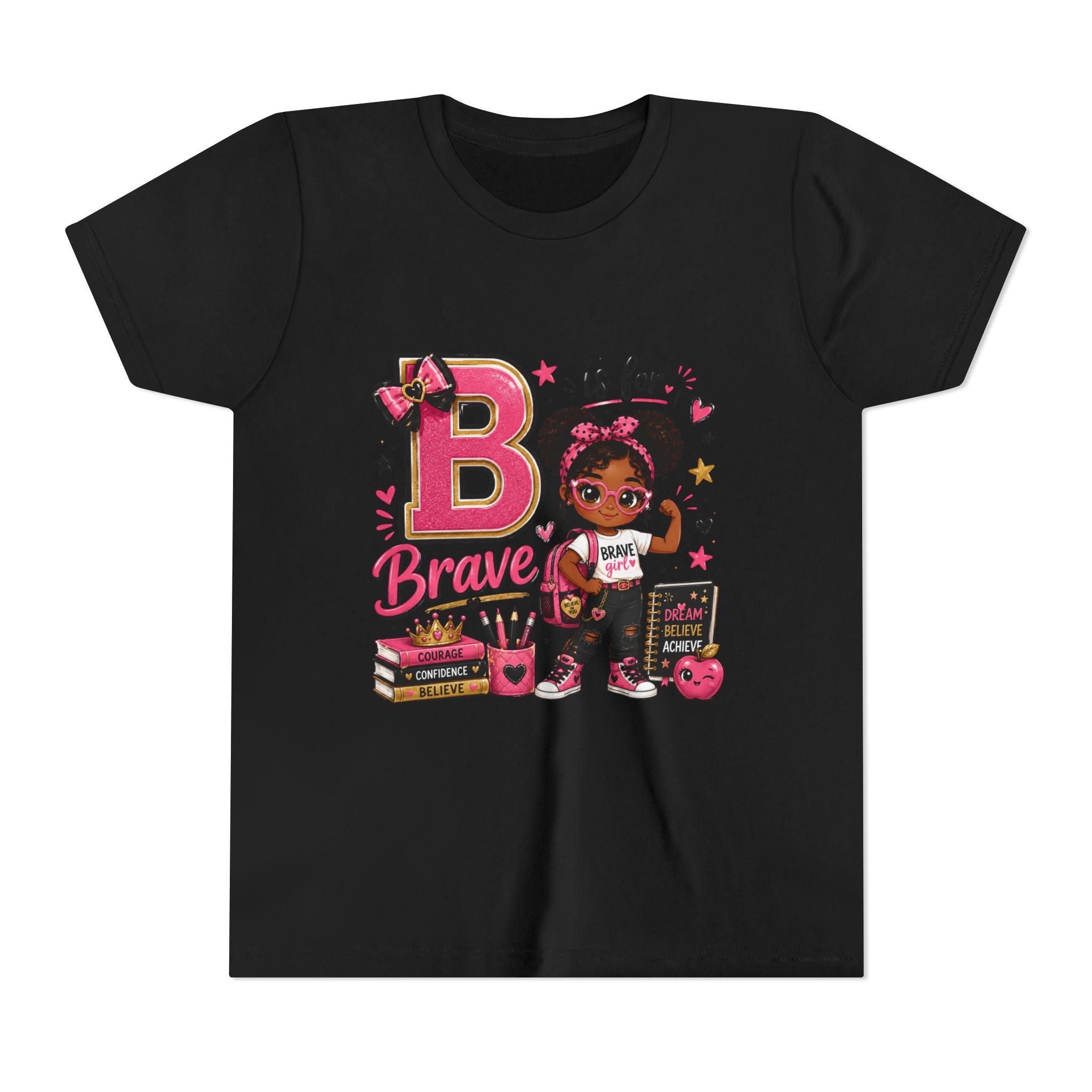 Youth Tee — "B is for Brave" Pink Empowerment Kids Shirt