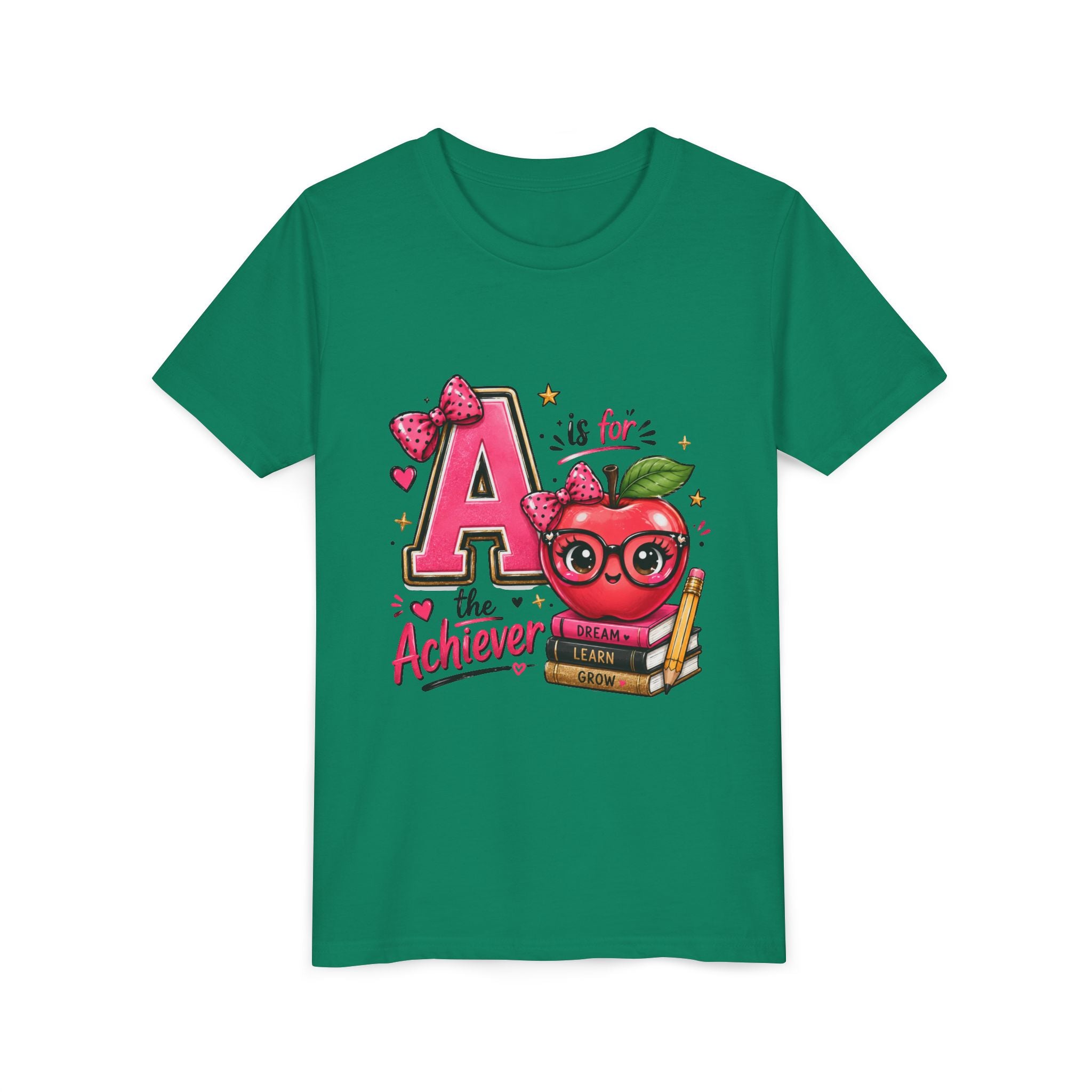 Youth Tee — "A is for Achiever" Cute Apple Back-to-School Shirt