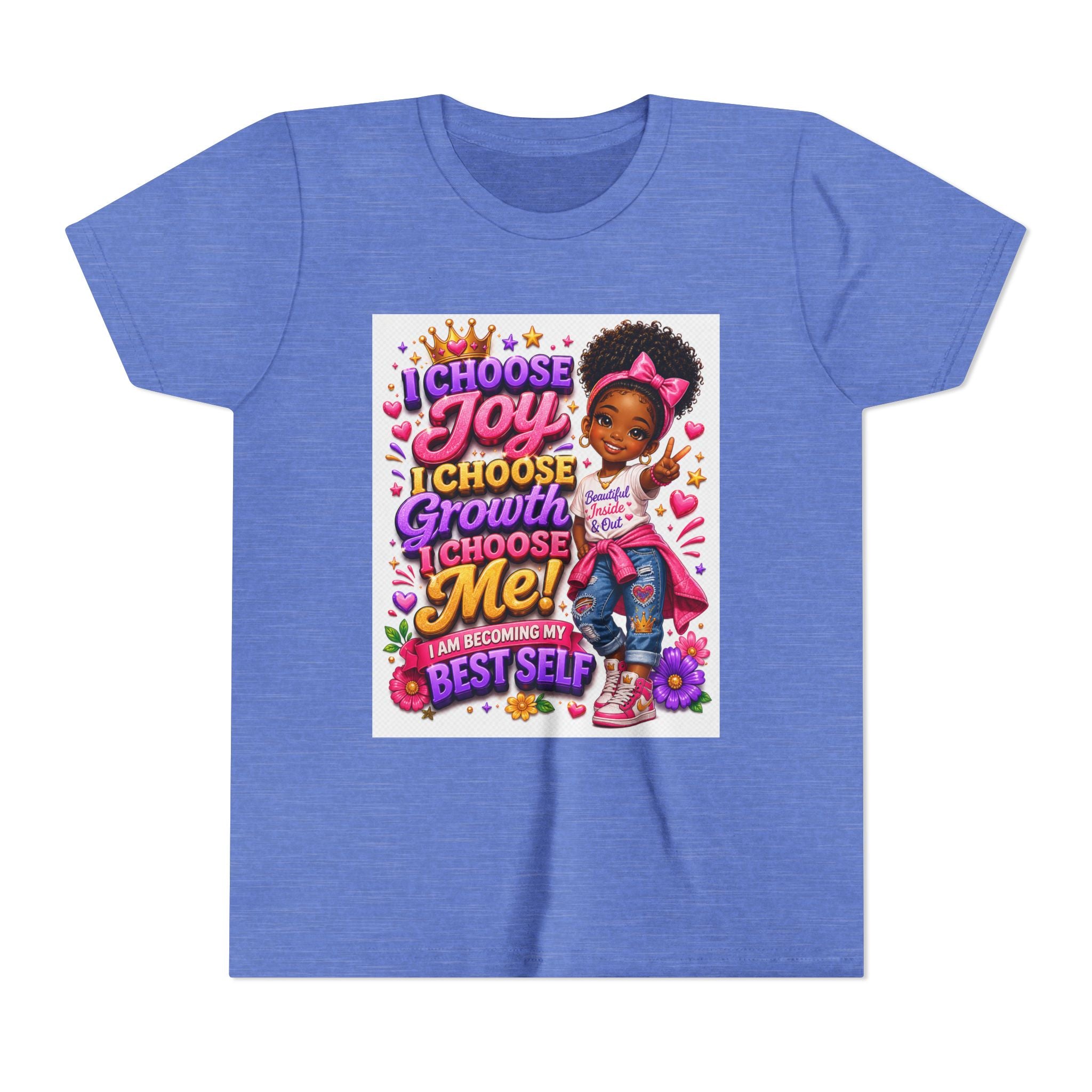 Youth Tee — "I Choose Joy, Growth, Me" Inspirational Girl Graphic