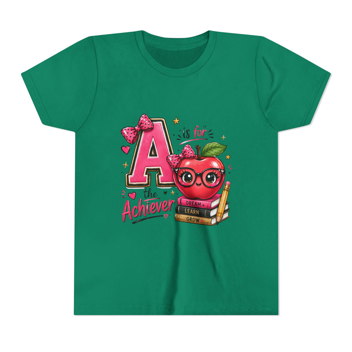 Youth Tee — "A is for Achiever" Cute Apple Back-to-School Shirt