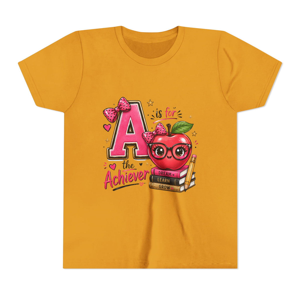 Youth Tee — "A is for Achiever" Cute Apple Back-to-School Shirt
