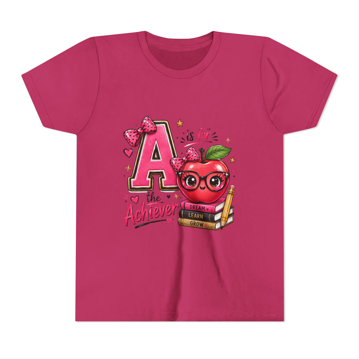Youth Tee — "A is for Achiever" Cute Apple Back-to-School Shirt