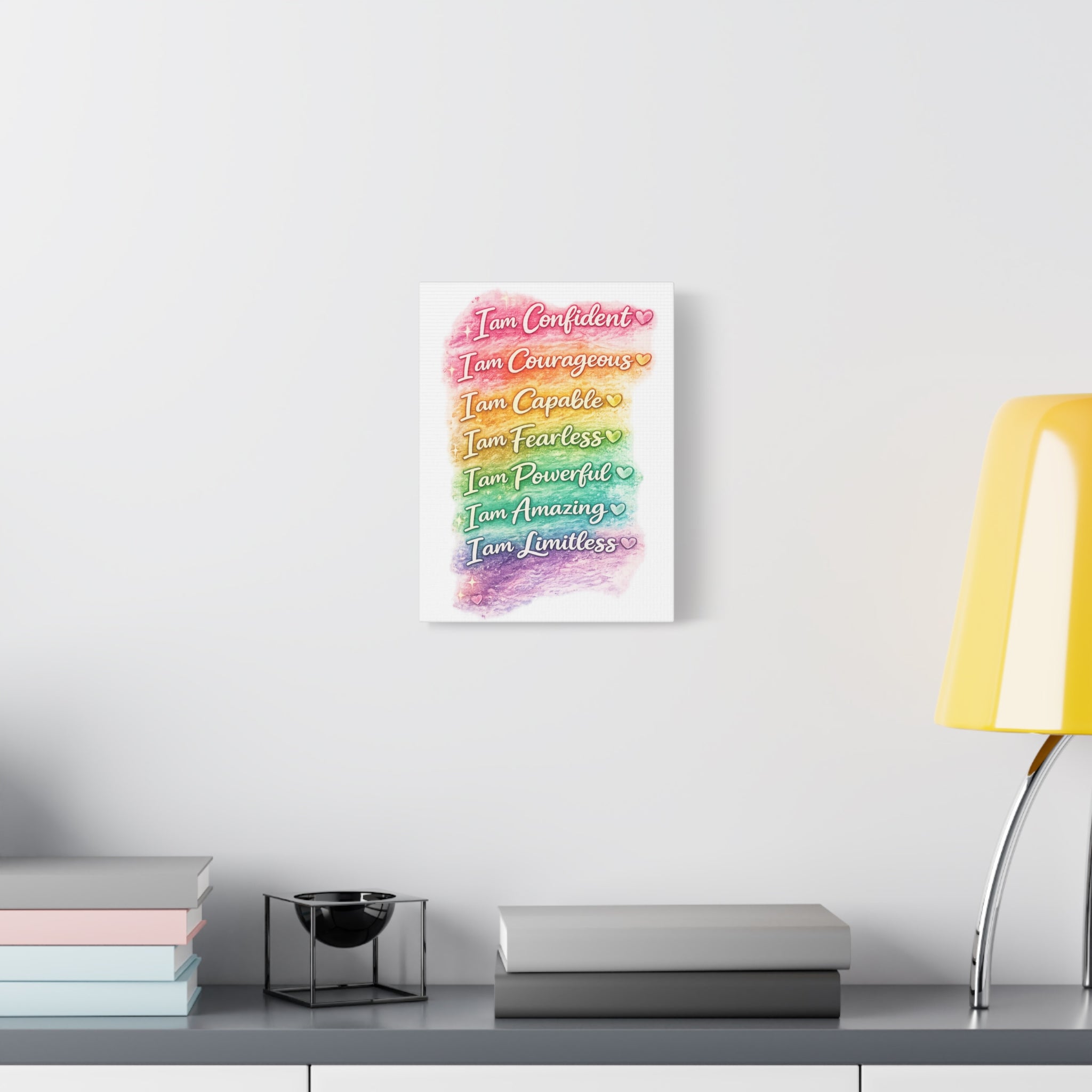 Affirmation Rainbow Canvas Wall Art — "I Am Confident, Courageous, Capable" Inspirational Print