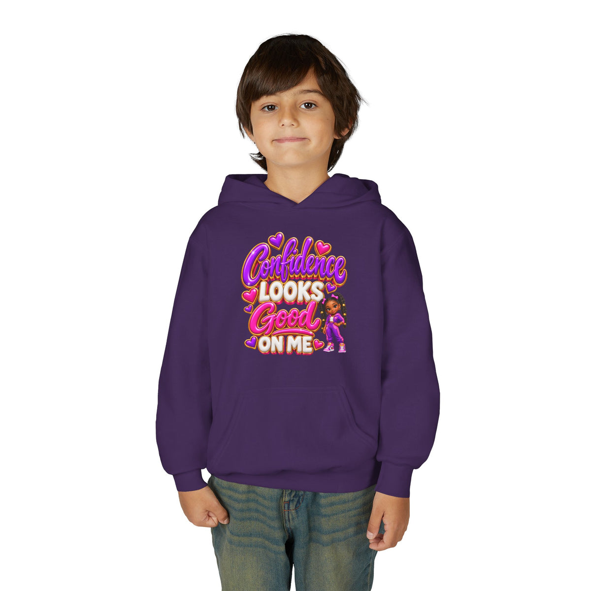 Youth Hoodie — "Confidence Looks Good on Me" Graphic