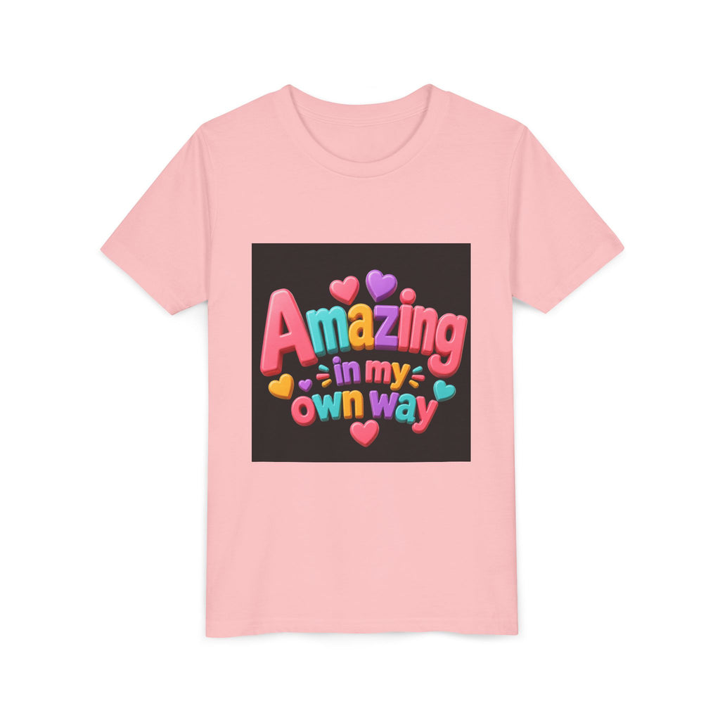 Youth Tee — "Amazing in My Own Way" Colorful Heart Kids T-Shirt