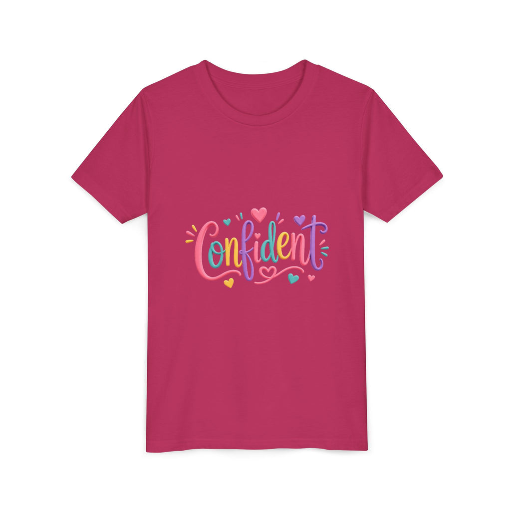 Confident Kids Tee — Colorful Heart Script Youth T-Shirt