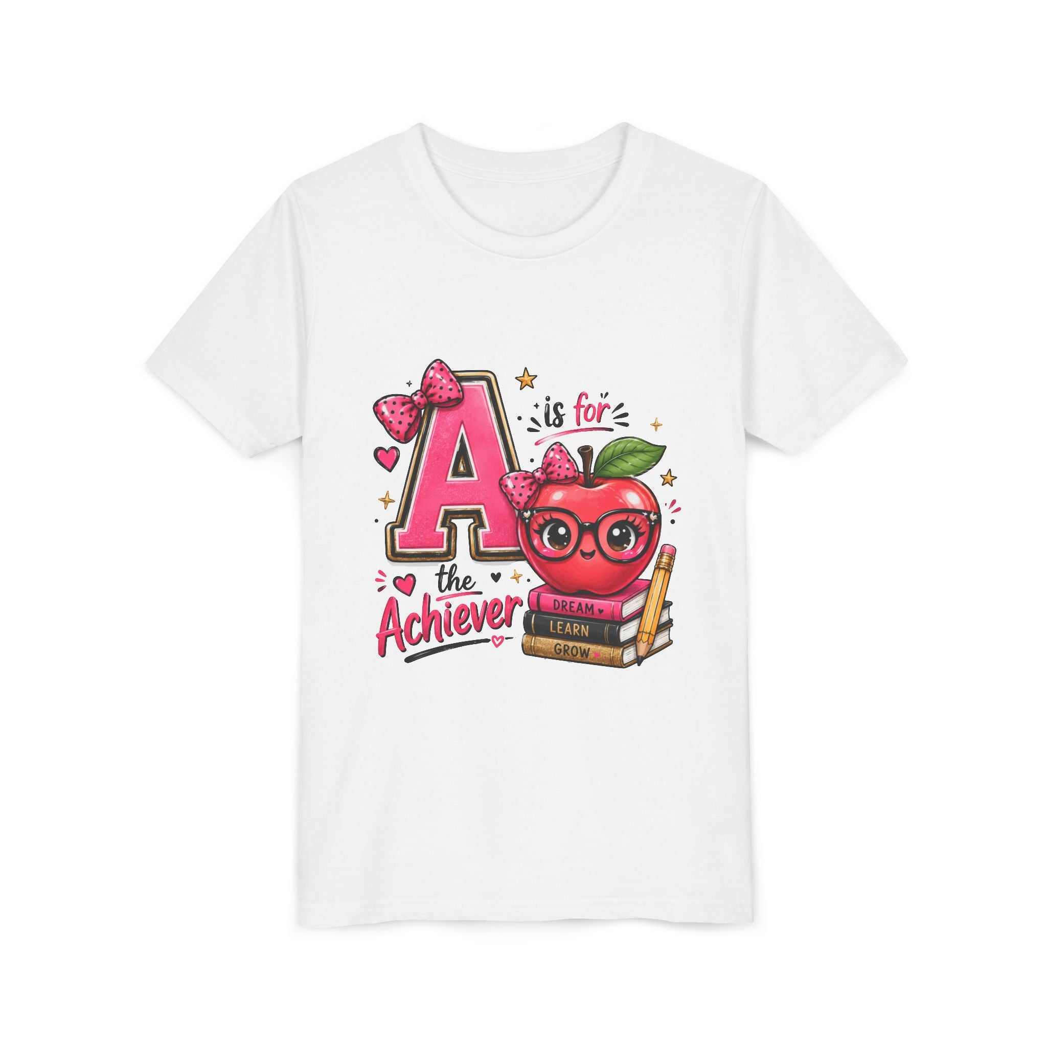 Youth Tee — "A is for Achiever" Cute Apple Back-to-School Shirt