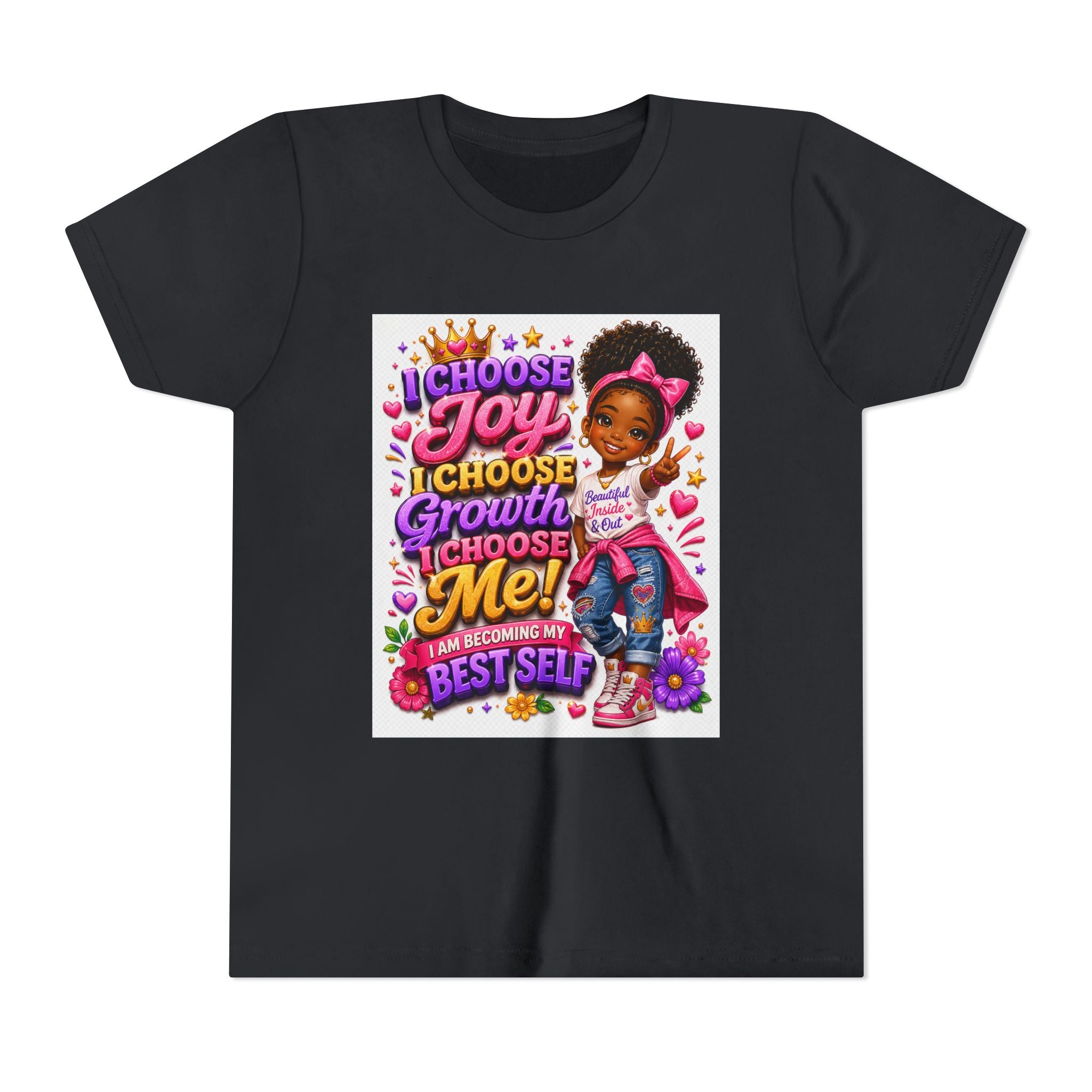 Youth Tee — "I Choose Joy, Growth, Me" Inspirational Girl Graphic