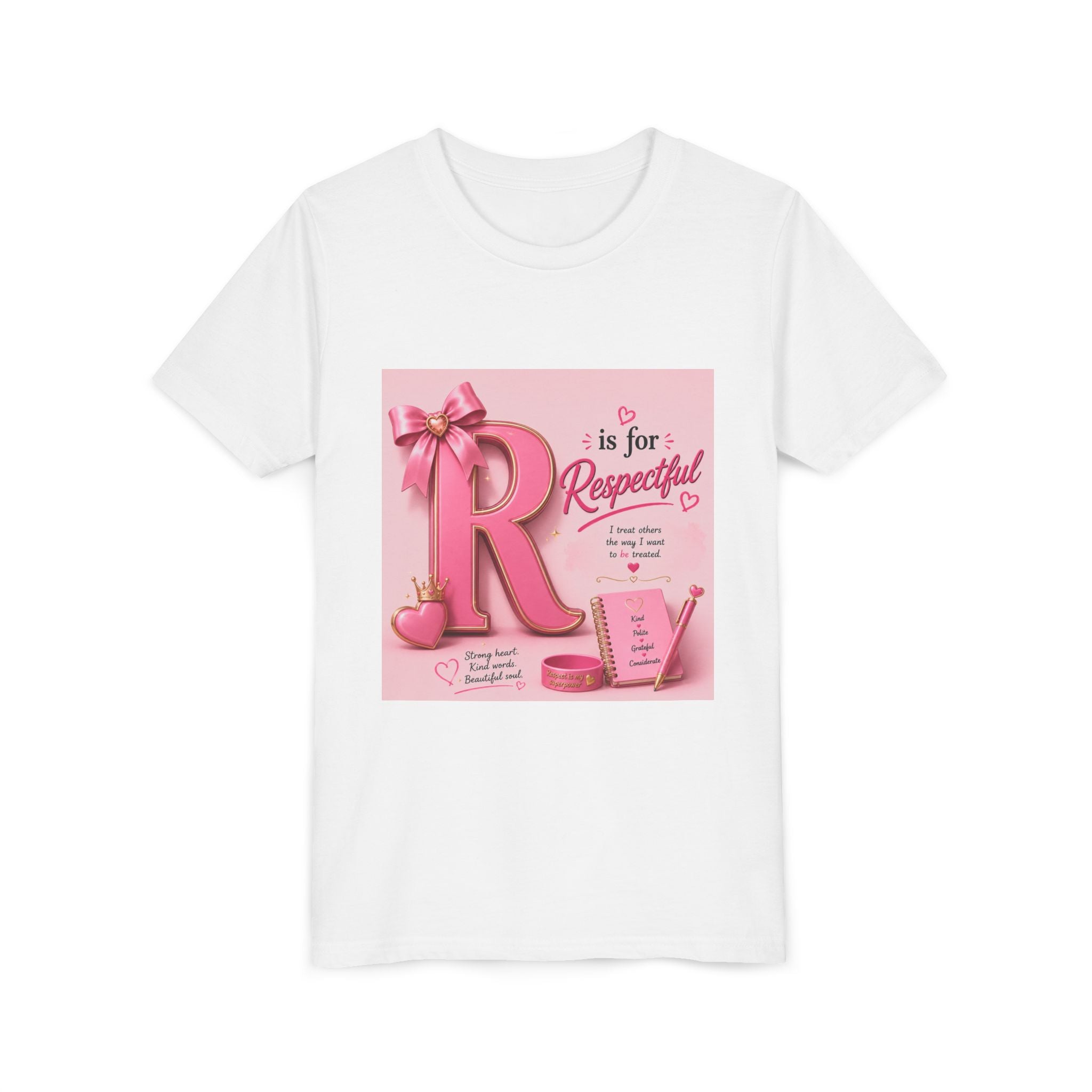 Youth Tee - "R is for Respectful" Pink Alphabet Kids Shirt