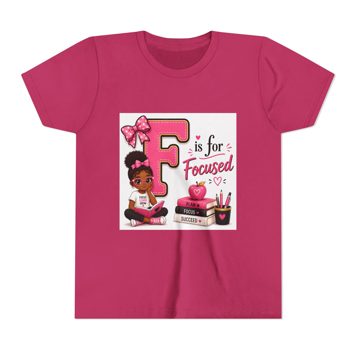 Youth Tee — "F is for Focused" Girls Motivational Back-to-School Shirt