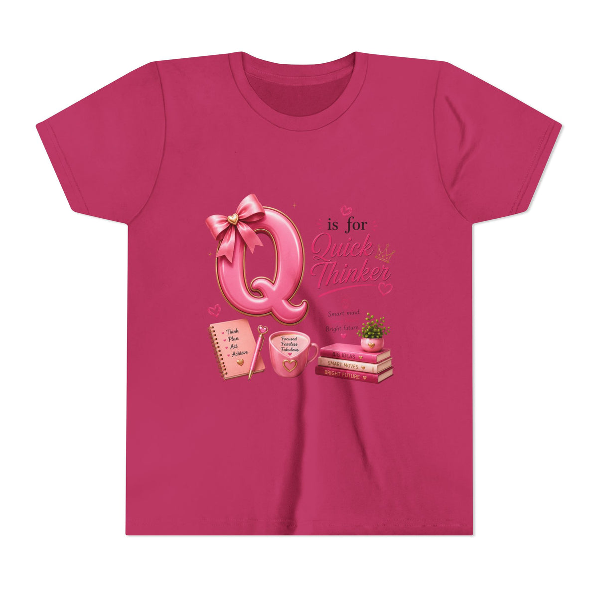Youth Tee — "Q is for Quick Thinker" Pink Alphabet Shirt