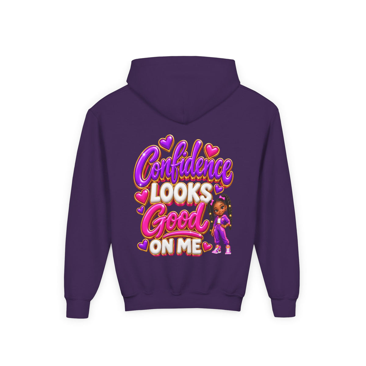 Youth Hoodie — "Confidence Looks Good on Me" Graphic